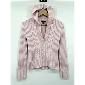 VTG Y2K Gap Womens Small Cable Knit Hooded Sweater Coquette Fisherman Preppy 90s